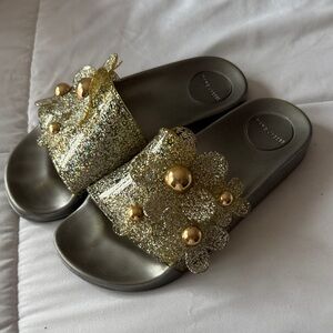 Marc Jacobs Gold Glitter Flower Slippers